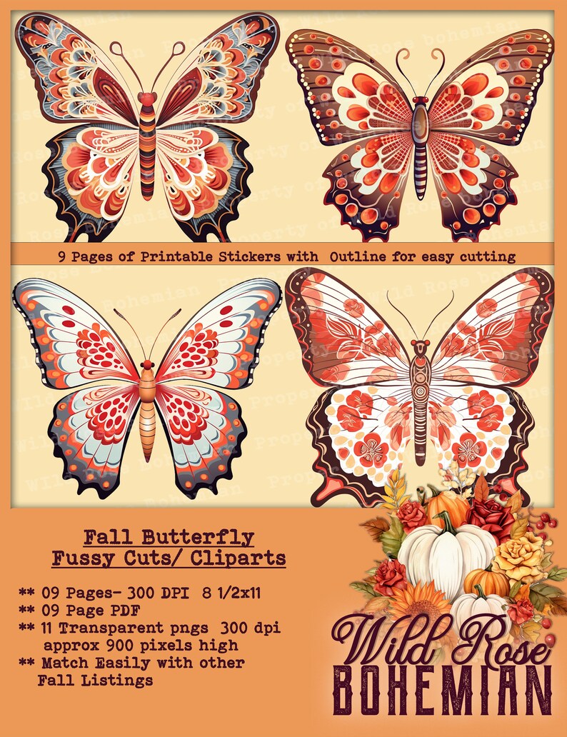 Autumn Butterfly Clipart: Fall PNG Graphics (digital Download) - Etsy UK
