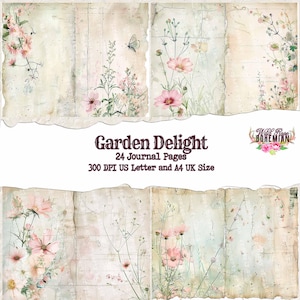 Garden Delight Junk Journal Paper | Printable | Digital Paper Ephemera | Distressed Collage Bohemian | Floral Mixed Media Collage
