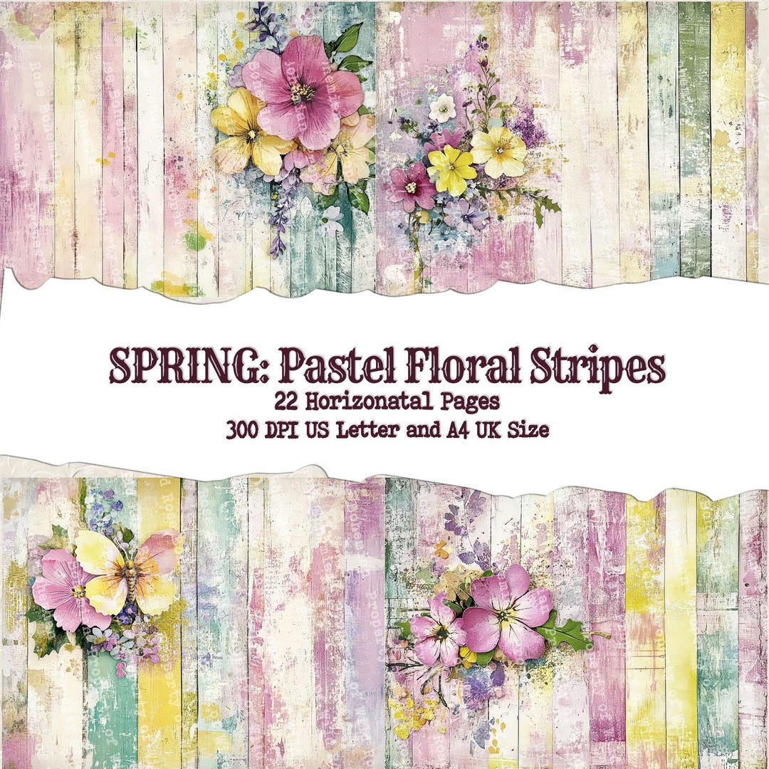 Cottagecore Floral Stripe Printable Paper, Spring Pastel Junk Journal ...