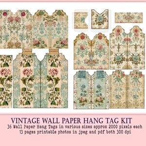 Vintage Wallpaper, Hang Tags, Shabby Chic Hang Tags, Printable Wall ...