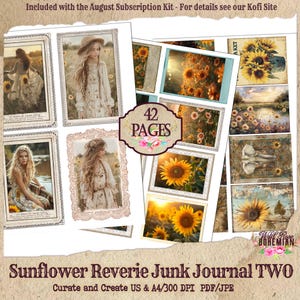 Sunflower Reverie Junk Journal Kit | Sunflower Journal Pages | Digital Paper Ephemera | Distressed Collage Shabby Chic | BOhemian Collage P