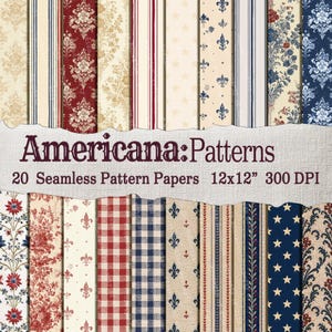 Patriotic Junk Seamless Pattern 4th of July Printable Paper  | Ephemera Pack | Scrapbooking Junk Journaling Kit| independence day journal