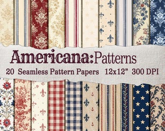 Patriotic Junk Seamless Pattern 4th of July Printable Paper  | Ephemera Pack | Scrapbooking Junk Journaling Kit| independence day journal