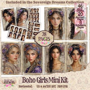Boho Girls Add on Mini Junk Journal Kit | Printable Journal | Digital Paper Ephemera | Sovereign Dreams | Boho Printable Pages | Digital