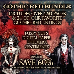 Gothic Bundle, Hallowen Bundle, Gothic Red Huge Bundle,Gothic Red Junk Journal Kit, Gothic RedvJunk Journal Ephemera, Gothic Red