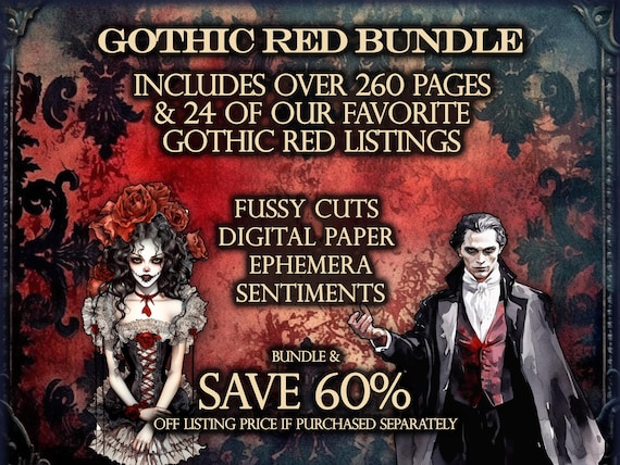 Gothic Bundle, Hallowen Bundle, Gothic Red Huge Bundle,Gothic Red Junk Journal Kit, Gothic RedvJunk Journal Ephemera, Gothic Red