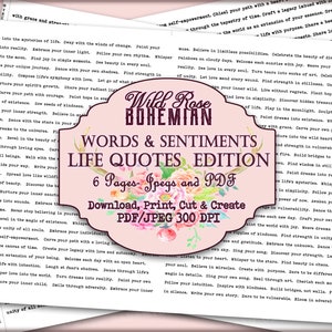 Life Quotes and Sentiments for Crafting, Junk Journal Words, Phrases, Happy Life Words for Mixed Media and Collage, Happy Words