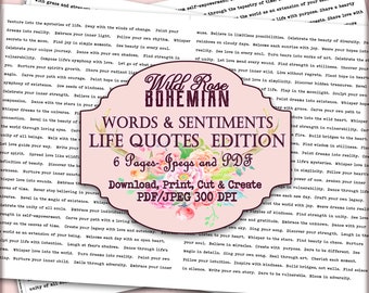 Life Quotes and Sentiments for Crafting, Junk Journal Words, Phrases, Happy Life Words for Mixed Media and Collage, Happy Words