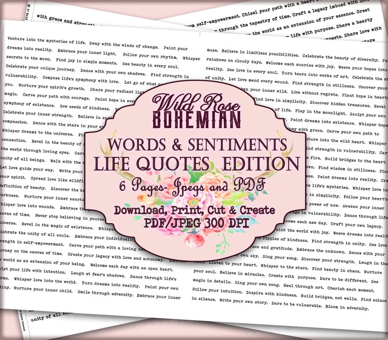 Works Sentiments Life Quotes Printable: Junk Journal Words & Sentiments (PDF ...