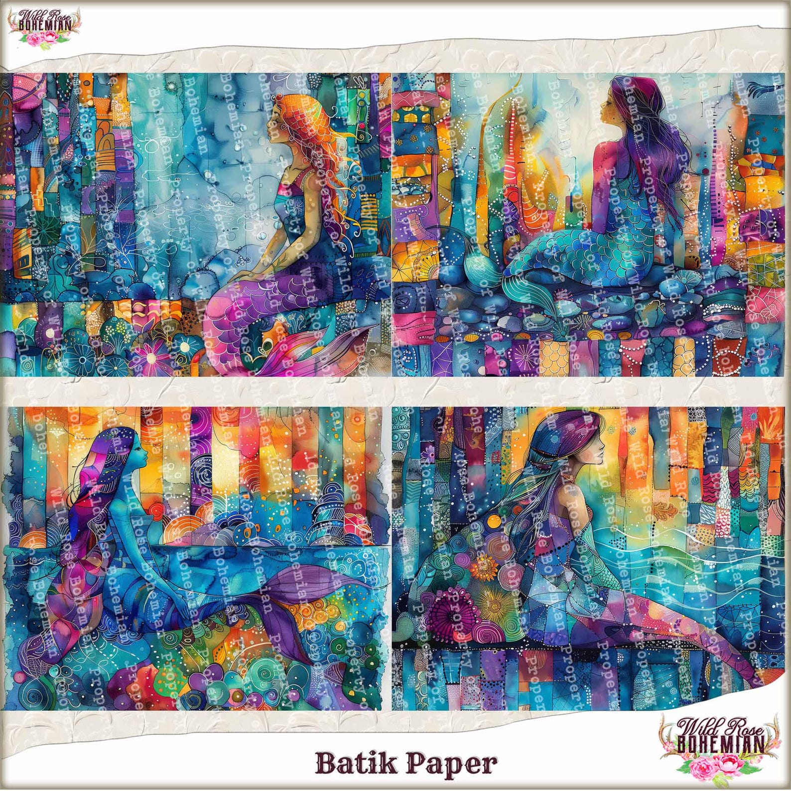 Mixed Media Collage Art, Batik Paper: Colorful Floral Designs for Art ...
