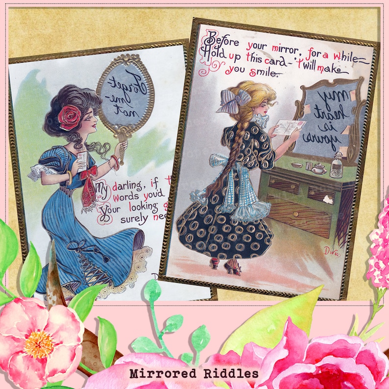 Fortune Teller Mirrored Riddle Printable Ephemera Vintage Etsy