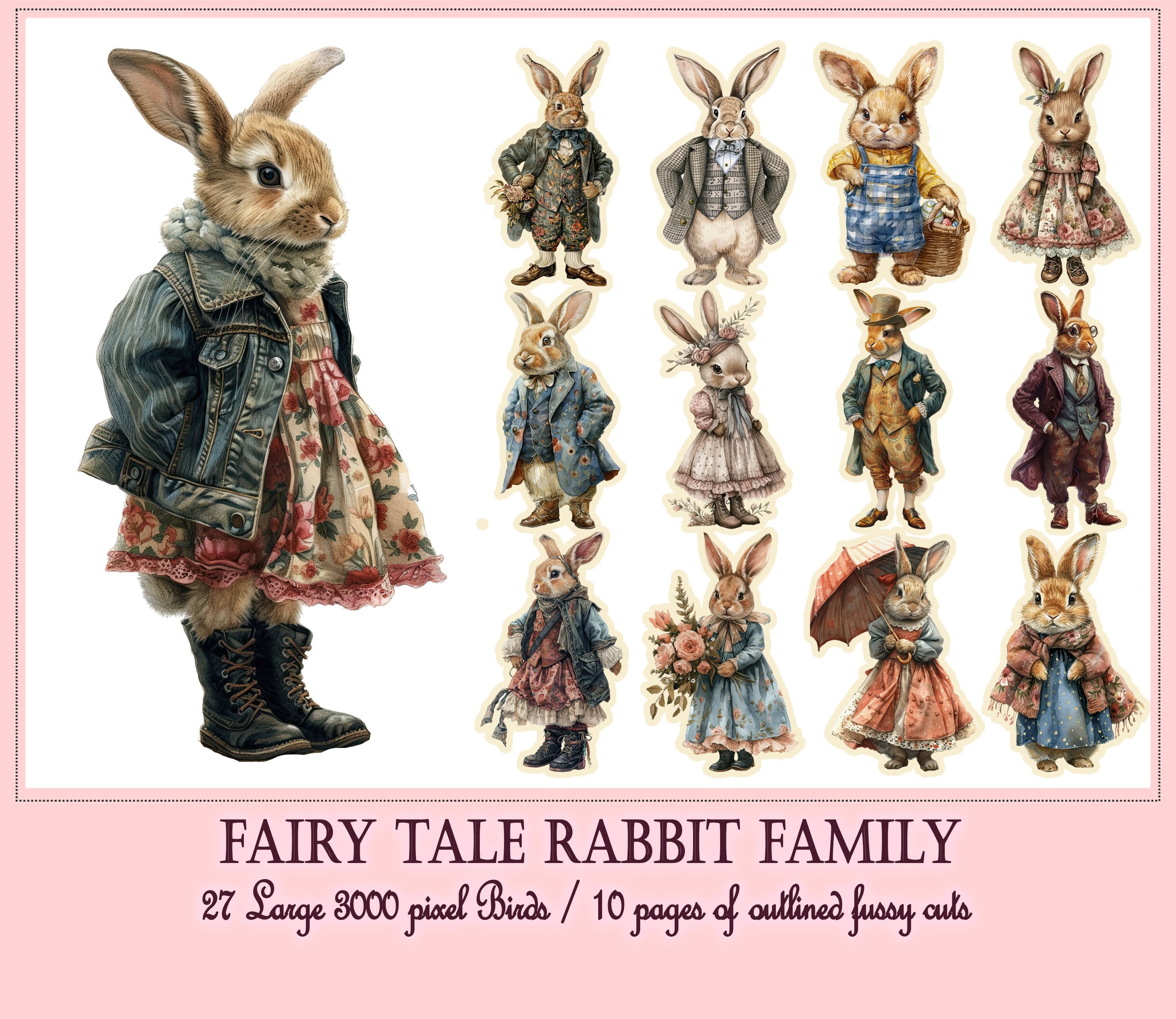 Fairytale Rabbit Family Clipart and Fussy Cuts, PNG, Easter Story Book ...