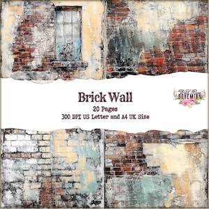 Brick Wall Mixed Media Grunge Paper Pack | Vintage Grunge Digital Background |  Printable | Artistic Background Grunge Junk Journal Paper