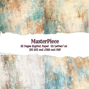 Mixed Media Grunge Paper Pack | Masterpiece Digital Backgrounds | Photo Backdrop Printable | Artistic Background Painted Rust and Turquoise
