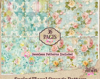 Floral Grunge Journal Pages: Spring Damask Ephemera (Digital Download)