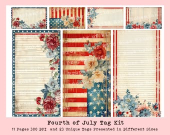 Fourth of July Hang Tags, Indepenced Day Printable Tags, Patriotic Ephemera, Digital Hang Tag Kit, Fourth of JUly paper