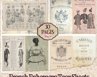 French Ephemera Printable, Vintage French Fashion,  French Typography for Crafting, Paris Antique Printable,  French Ads for Mixed Media