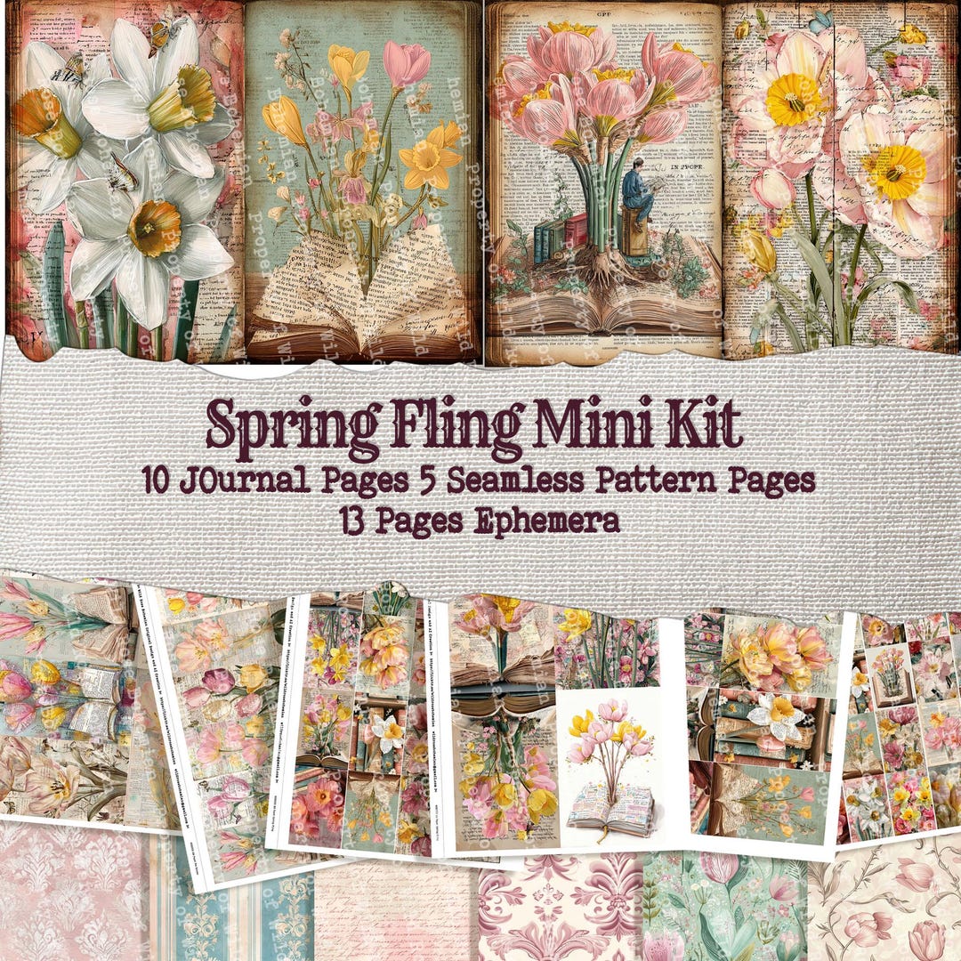 Spring Mixed Media Junk Journal Kit, Vintage Floral Paper Pack ...