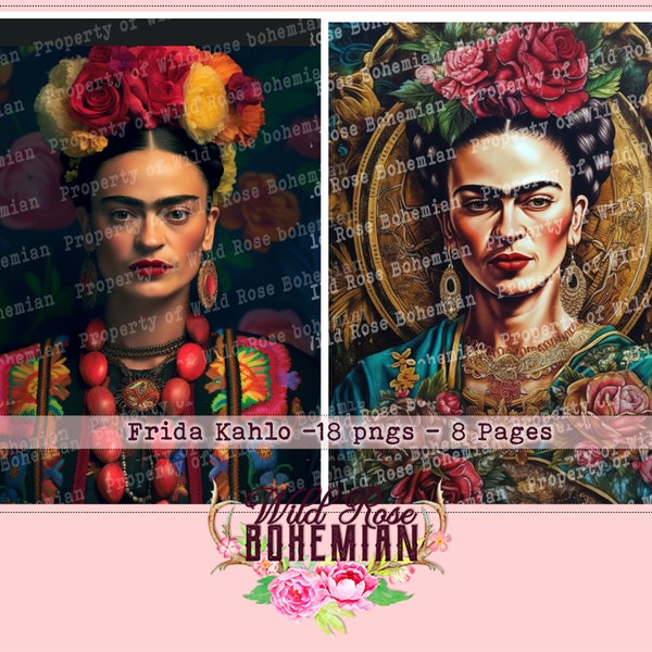 Frida Kahlo Paintings Printable, Frida Kahlo Junk Journal Ephemera, Frida Kahlo Printable Images, Frida Kahlo PNGs, Frida Kahlo Paintings