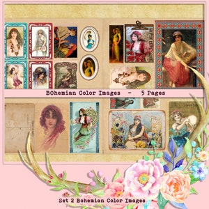 Junk Journal Kit Printable Bohemian Women, Gypsy, Images, Illustrations, Portraits, Vintage Women, Gypsy Art, Bohemian Art, Gipsy