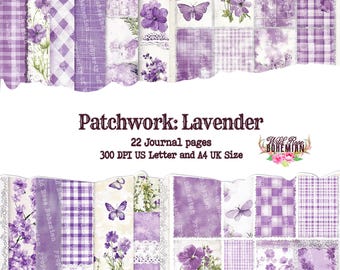 Lavender Floral Patchwork Digital Paper: Vintage Journal Pages (Digital Download)