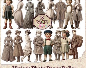 Winter Vintage Paper Dolls: Victorian Collage Photos,Printable Photodolls, Antique Photo dolls, Christmas Ephemera Dolls, Printable photos