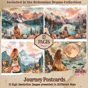Boho-reiskaarten | Boho-ephemera| Boho-postkaarten | Digitaal papier kortstondig | Verontruste collage boho | Boho-junkjournaal