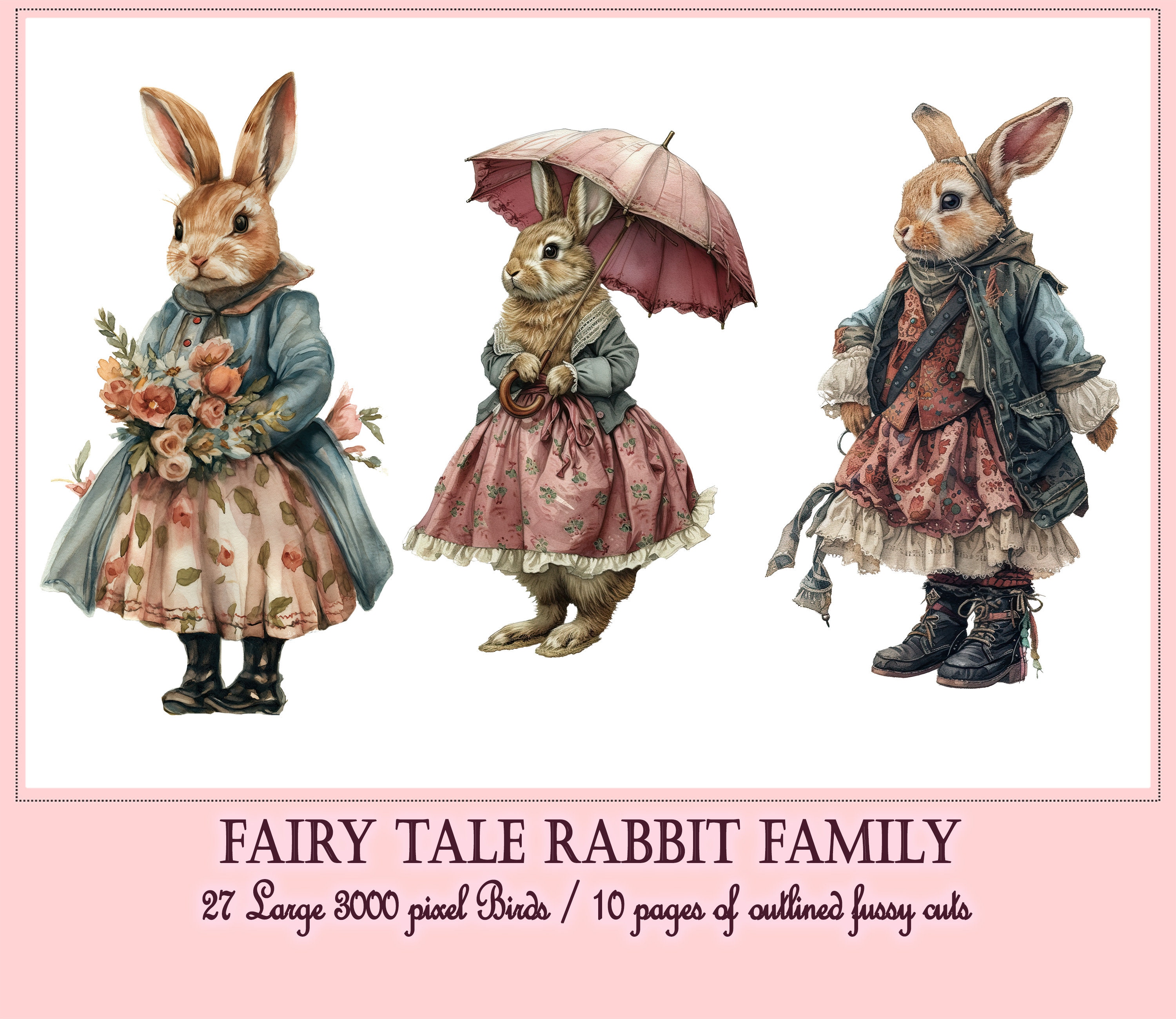 Fairytale Rabbit Family Clipart and Fussy Cuts, PNG, Easter Story Book ...
