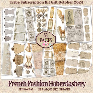 French Ephemera Printable, Vintage French Fashion Junk Journal Kit,  French Typography for Crafting, Paris Antique Printable,  Lace Cards