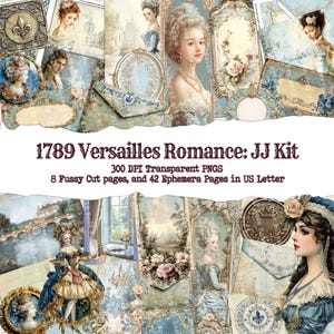 Rococo Junk Journal Kit, French Blue Junk Journal,  Baroque Journal Pages  Regency Digital Paper,  Rococo Beauties 1789 Versailles Paper Kit