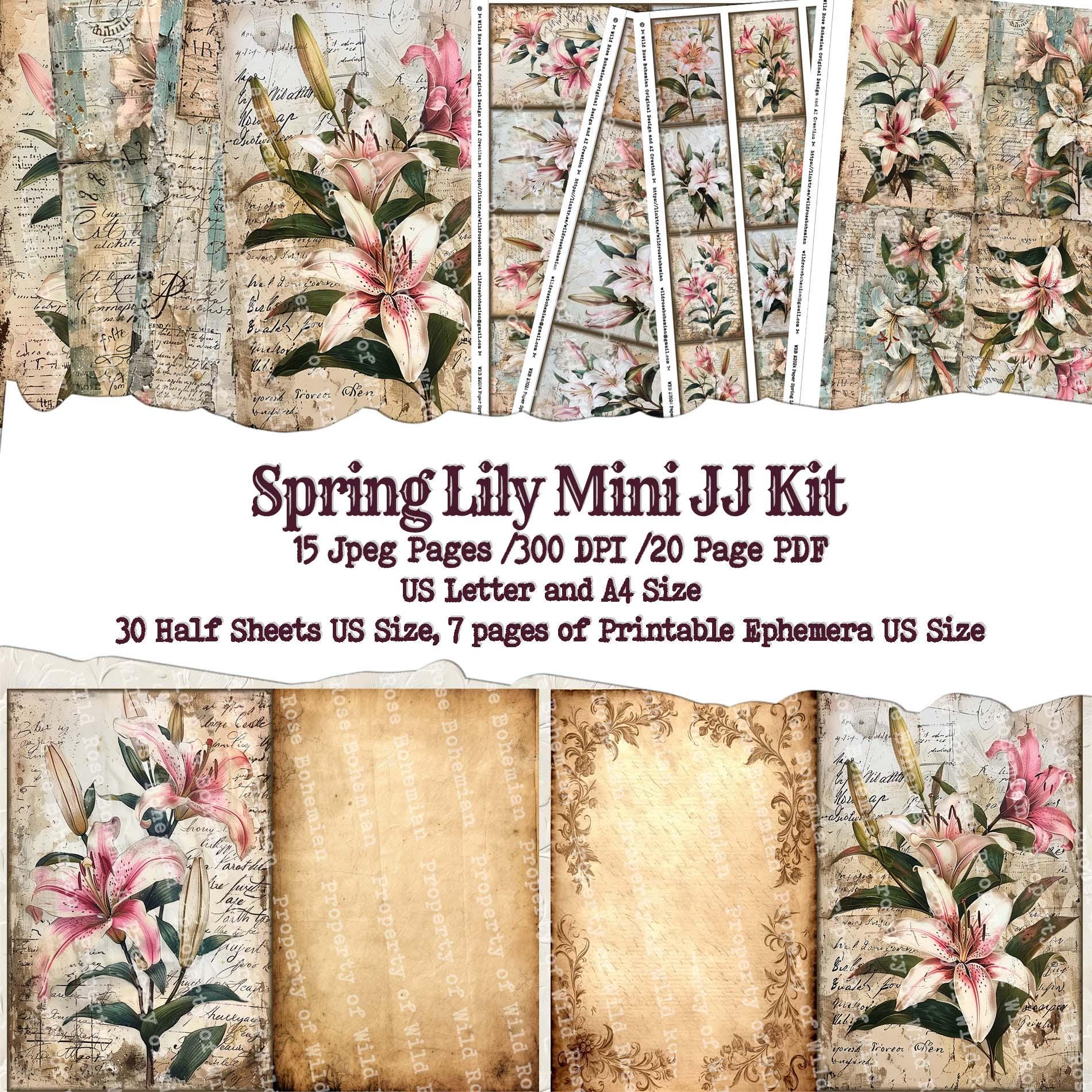 Cottagecore Lily Junk Journal Kit: Vintage Ephemera (Printable Paper)