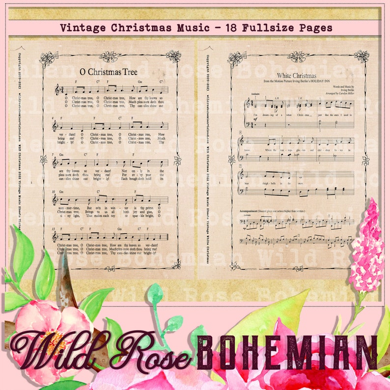 Christmas Sheet Music Digital Printable Christmas Music Sheets Christmas Carols Vintage
