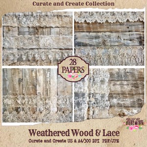Weathered Wood and Lace Junk Journal Paper | Junk Journal | Printable Journal Pages | Digital Paper Ephemera | Distressed Collage Bohemian