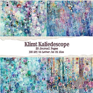 Puede incluir: Un paquete de papel digital con 28 páginas de diario con un patrón de mosaico colorido inspirado en la obra de Gustav Klimt. Las páginas son de 300 DPI y están dimensionadas para papel US Letter o A4.