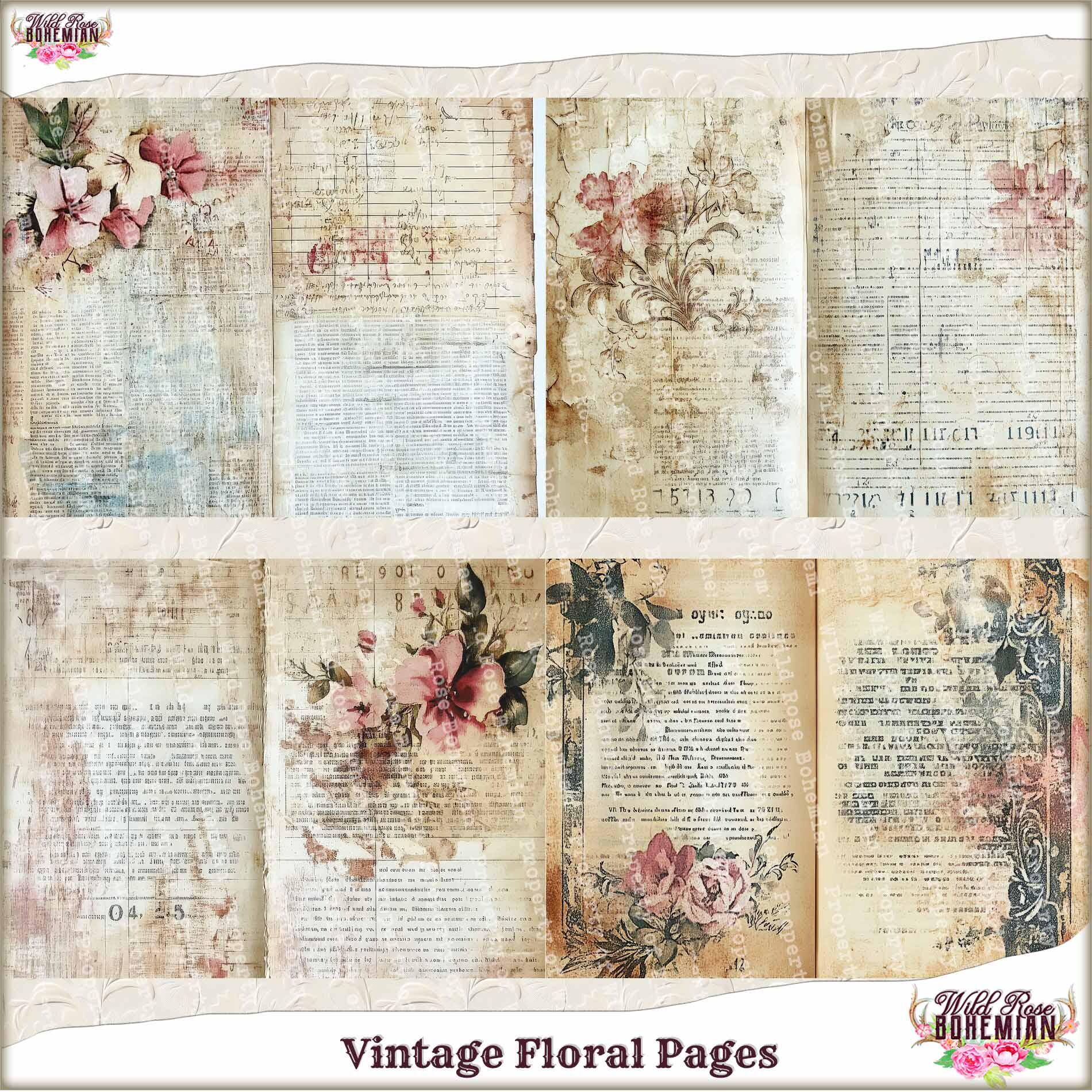 Vintage Floral Printable Paper: Junk Journal Pages (digital Download ...