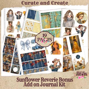 Sunflower Reverie Junk Journal Kit | denim Journal Pages | Digital Paper Ephemera | jean Collage Shabby Chic | BOhemian Collage