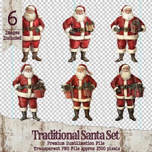 Santa Clipart Transparent PNG, Traditional Christmas Graphics, Sublimation File, Digital Printable Vintage Santa, Santa Bundle Graphic