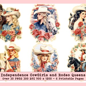 Independence Day Cowgirls and Rodeo Queen Clipart, PatrioticCowgirls Clipart, Fourth of July Fussy Cuts, Rodeo Queen Fussy Cuts,