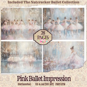 Ballet Junk Journal | Junk Journal Kit | Printable Pink Ballet Half Sheets | Digital Paper  Christmas Digital Paper { Ballerina Paper