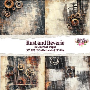 Grungy Gear and Cog Digital Printable, Printable rust Steampunk Paper,  Junk Journal Grungy Industrial Paper Digital Printable, Mixed Media