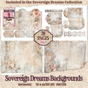 Boho Neutral Background Paper | Printable Journal Kit | Digital Paper Ephemera | Distressed Collage | Sovereign Dreams Junk Journal Paper