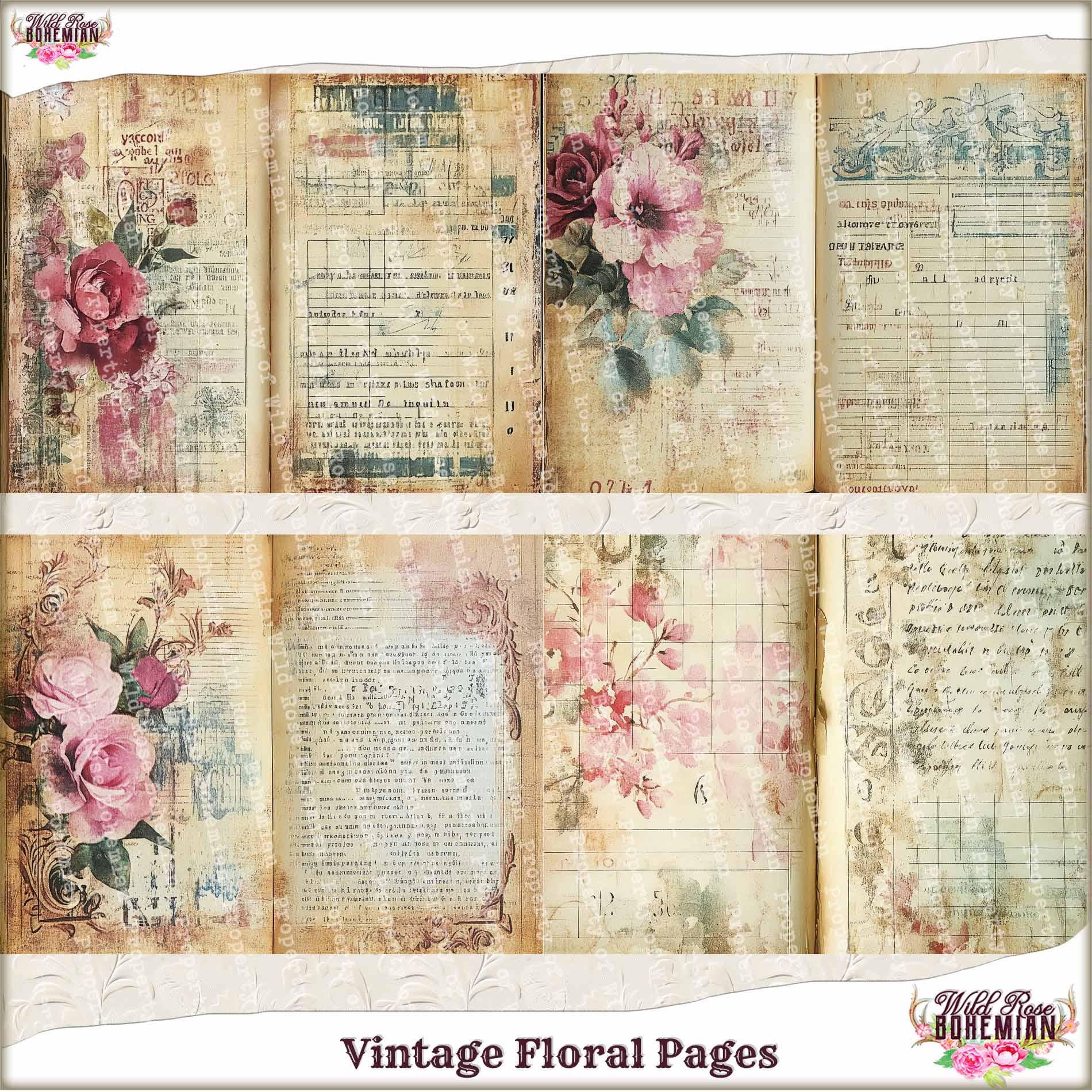 Vintage Floral Printable Paper: Junk Journal Pages (digital Download ...