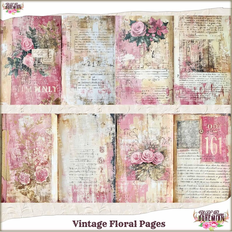 Vintage Floral Printable Paper: Junk Journal Pages (digital Download ...