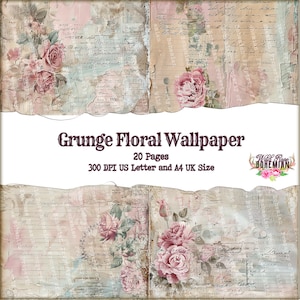 Vintage Floral Pages Printable Paper, Lace Collage Paper, Junk Journal Kit, SHabby Chic Rose Digital Collage , Antique Grunge Wallpaper