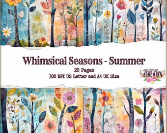 Summer Watercolor Landscapes: Junk Journal Paper (Digital Printable), mixed media summer printable paper, scrapbooking summer pages collage