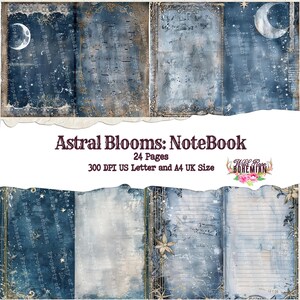 Celestial Sun Moon Stars Journal Paper | Vintage Junk Journal | Printable Journal Pages | Digital Paper Ephemera | Distressed Collage Paper