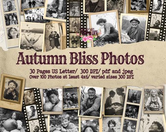 Autumn vintage photos, fall junk journal digital, autumn harvestphotos, journal autumn printable ephemera autumn scrapbook vintage photos