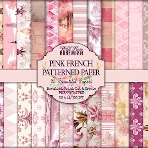 Pink Damask Patterned Digital Printable, Printable French Pink Paper, French Diamond Digital, Junk Journal Pink Damask Paper Digital