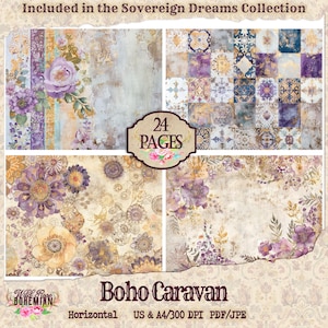 Boho Caravan Background Junk Journal Paper | Junk Journal Kit | Printable Journal | Digital Paper Ephemera | Distressed | Bohemian Paper