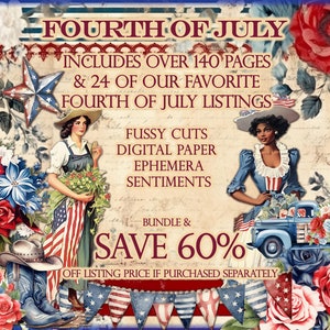 Fourth of July Bundle, Fourth of July PNG Bundle, Fourth of July Junk Journal Kit Bundle, Fourth of July Paper Bundle